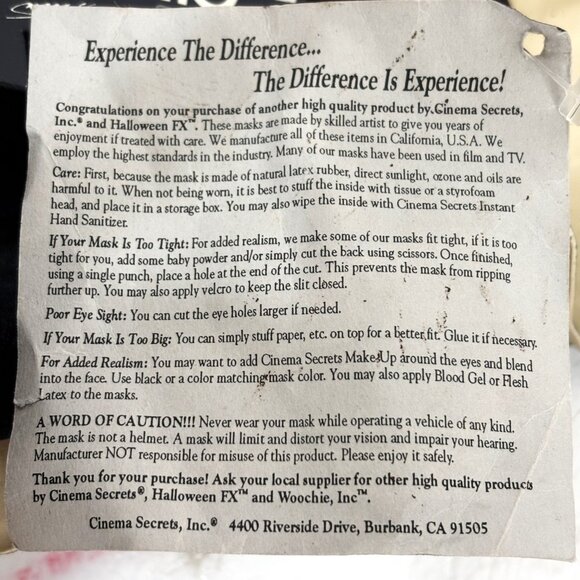 Rare vintage 1993 Hellraiser Pinhead  Cinema Secrets mask NWT NOS - Picture 11 of 14